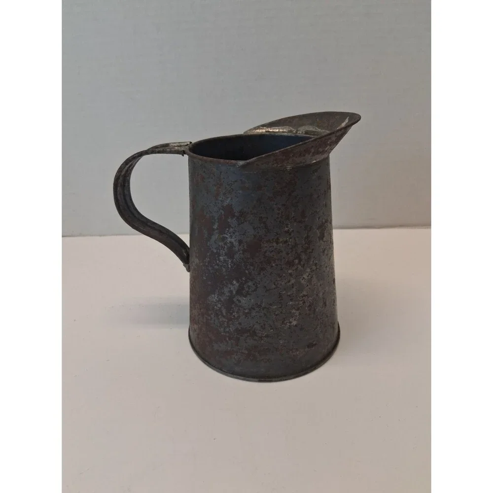 VTG CANCO Galvanized Steel Milk Cream Pitcher 30 oz Farmhouse Primitive Jug 1920